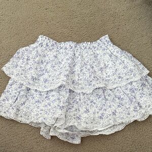 Altar'd State White Floral Eyelet Tiered Mini Skirt with Lavender Print